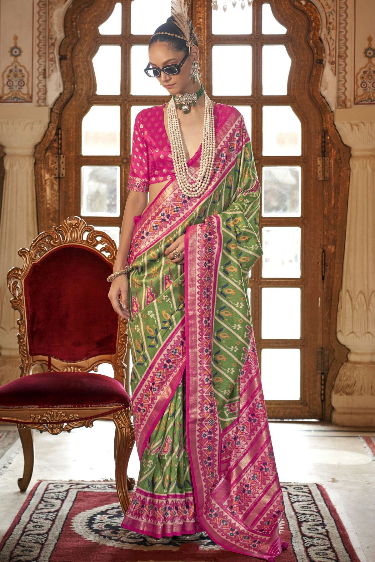 Light Green Colour Silk Patola Print Saree