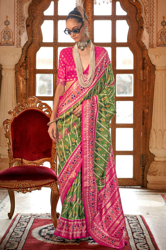 Light Green Colour Silk Patola Print Saree