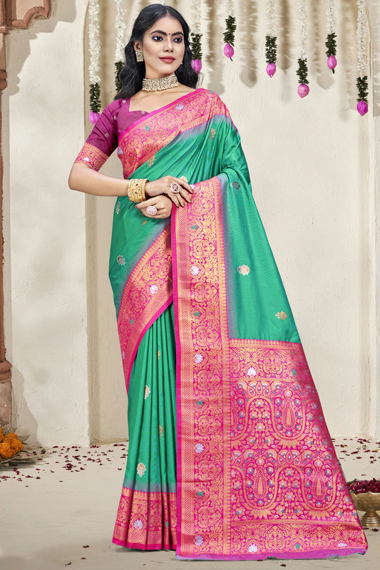 Light Green Colour Silk Woven Work Traditional Saree
