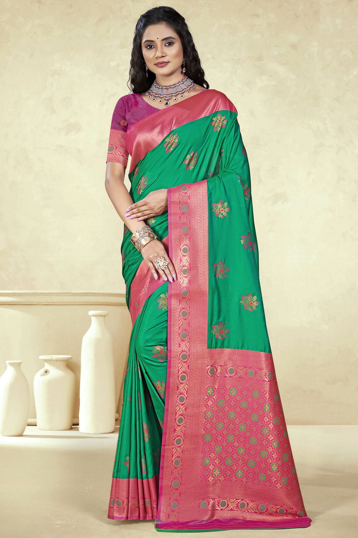 Light Green Colour Silk Woven Work Traditional Saree