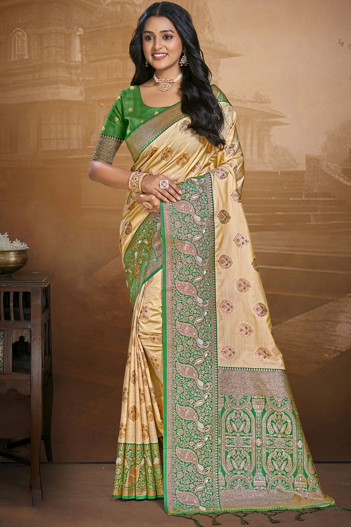 Light Green Colour Silk Woven Work Traditional Saree