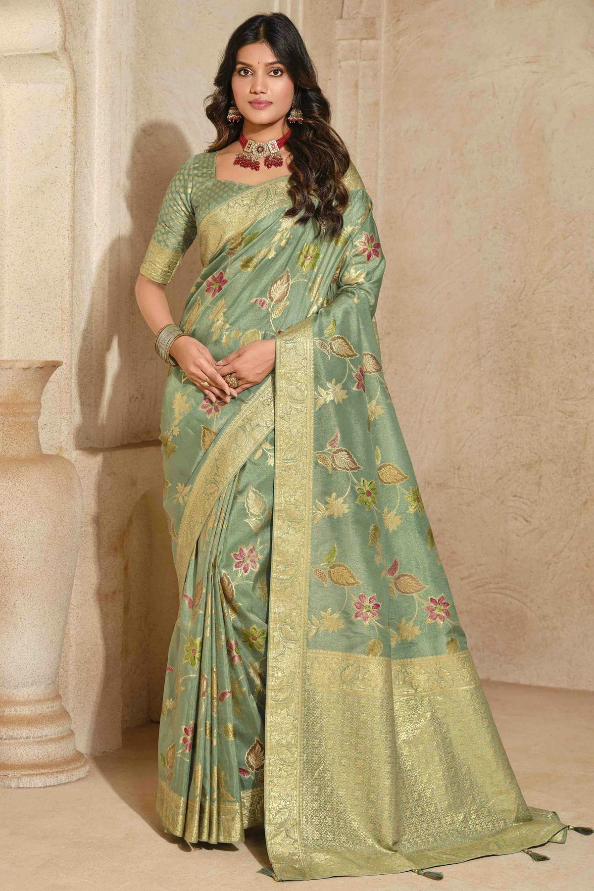 Light Green Colour Silk Zari Work Traditional Saree VSSD1113571