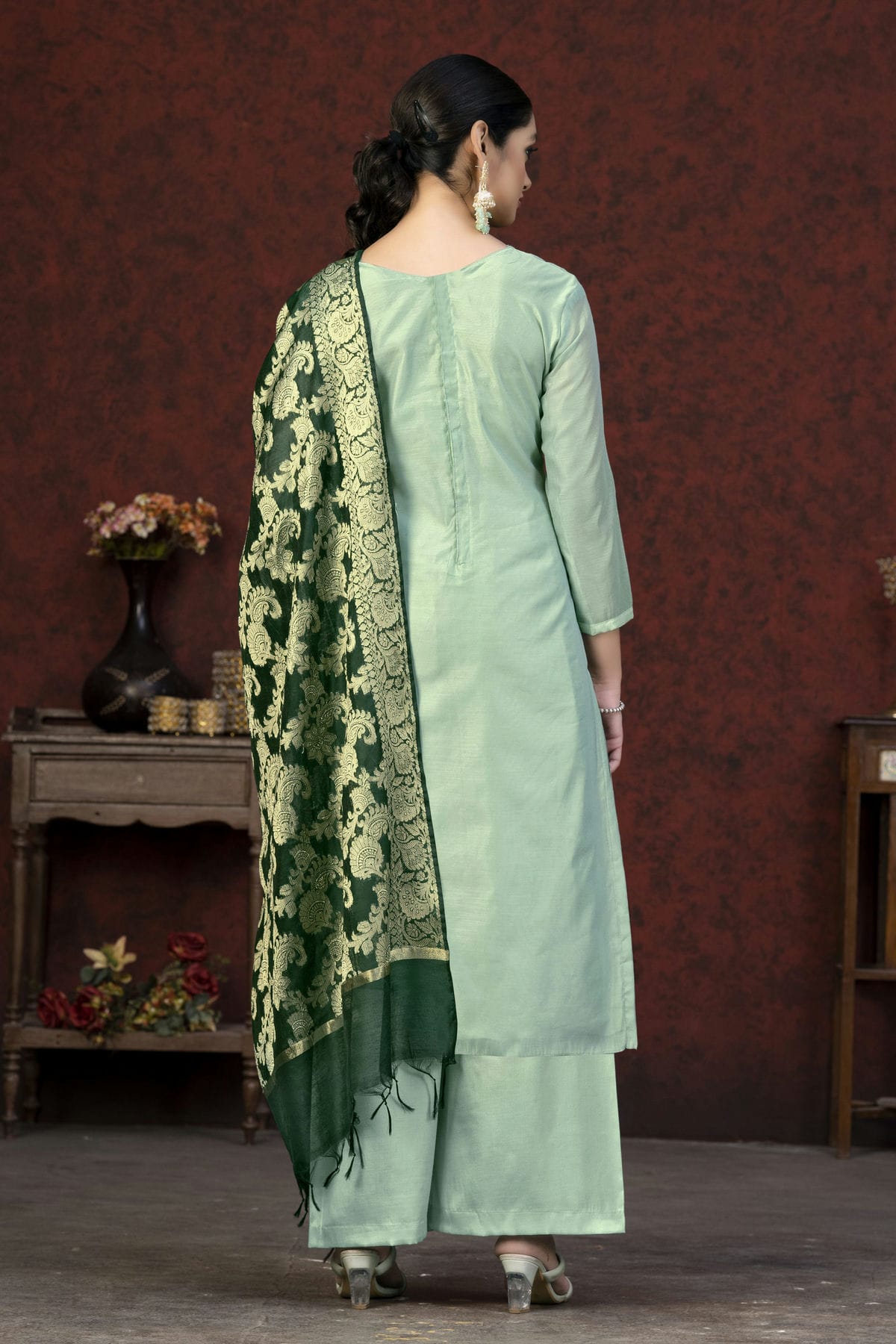 Light Green Colour Unstitched Banarasi Jacquard Palazoo Pant Suit VSUS1161378