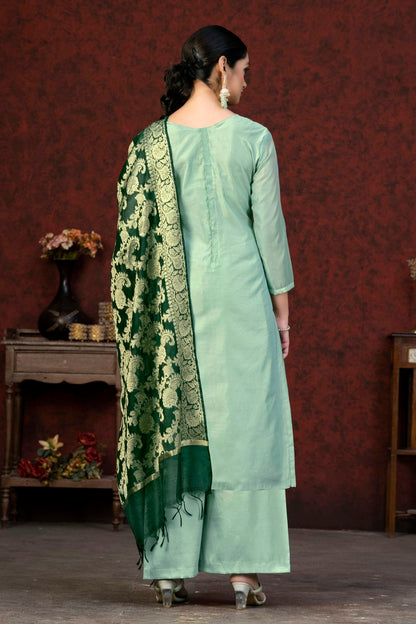 Light Green Colour Unstitched Banarasi Jacquard Palazoo Pant Suit VSUS1161378