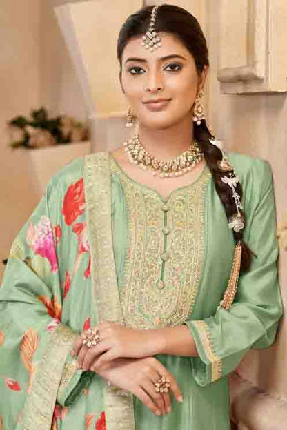 Light Green Colour Vichitra Silk Anarkali Suit VSSM1112946