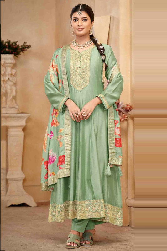 Light Green Colour Vichitra Silk Anarkali Suit VSSM1112946