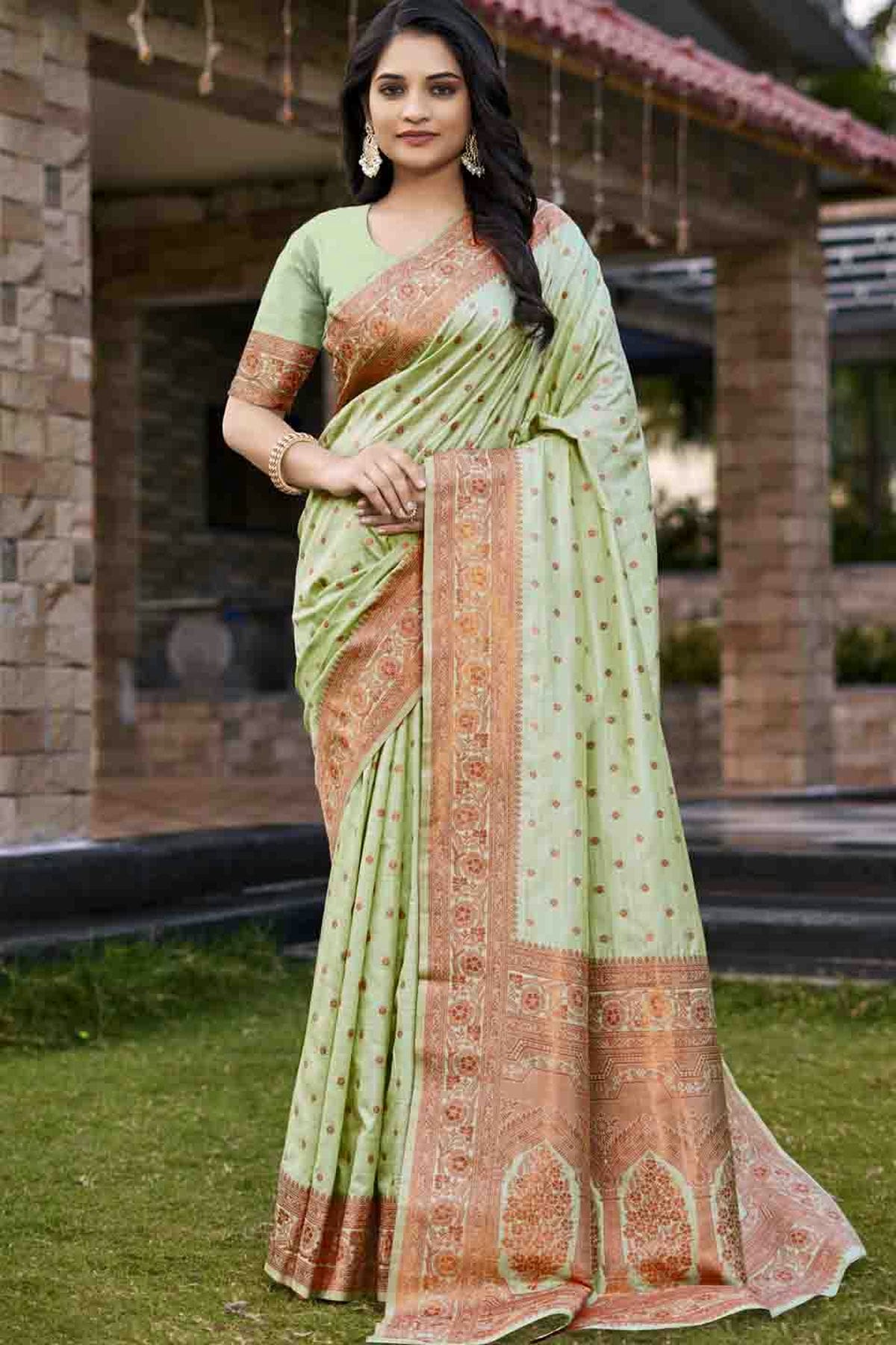 Light Green Colour Woven Work Silk Traditional Saree VSSD1103392