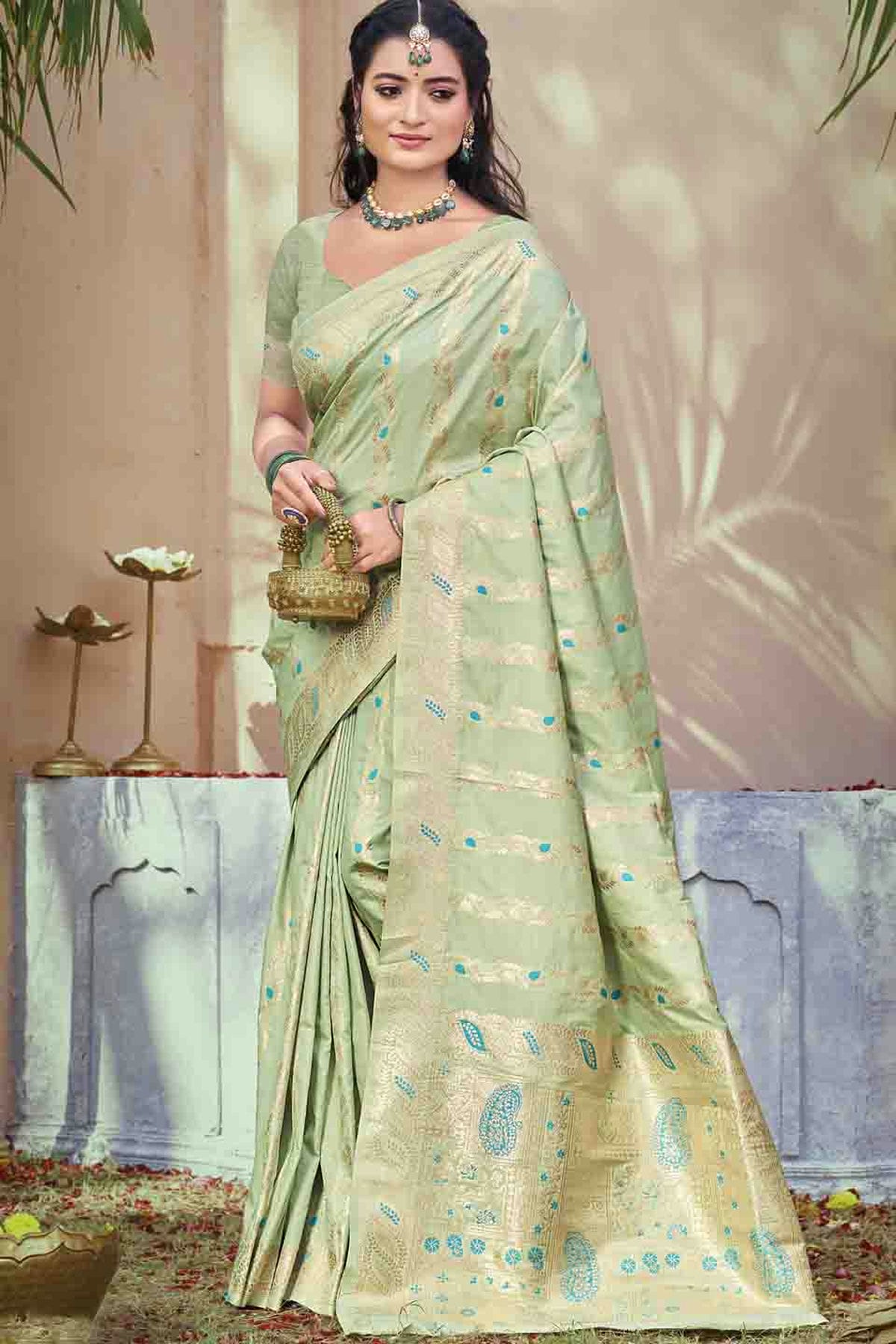 Light Green Colour Woven Work Silk Traditional Saree VSSD1103470