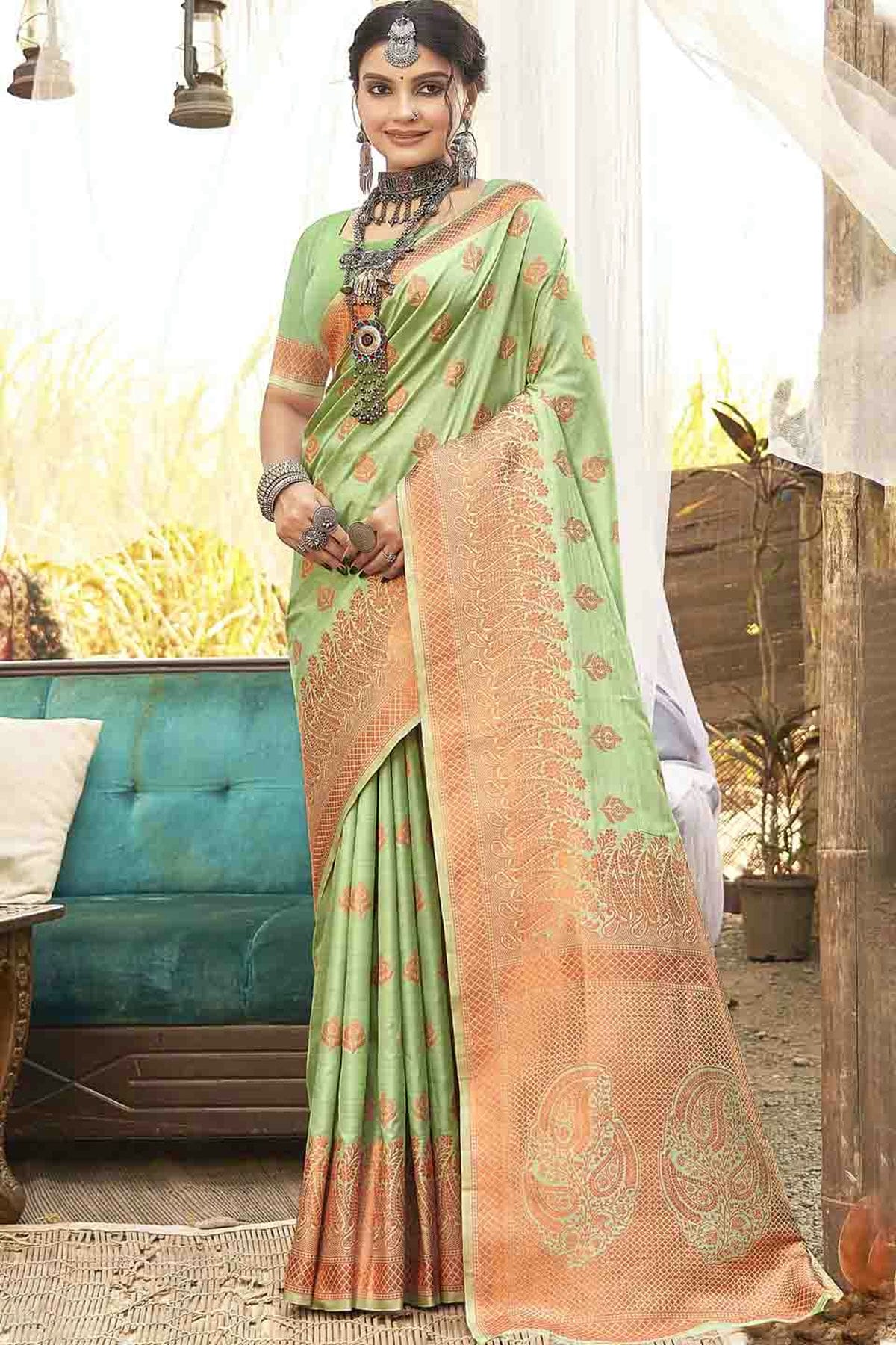 Light Green Colour Woven Work Silk Traditional Saree VSSD1103530