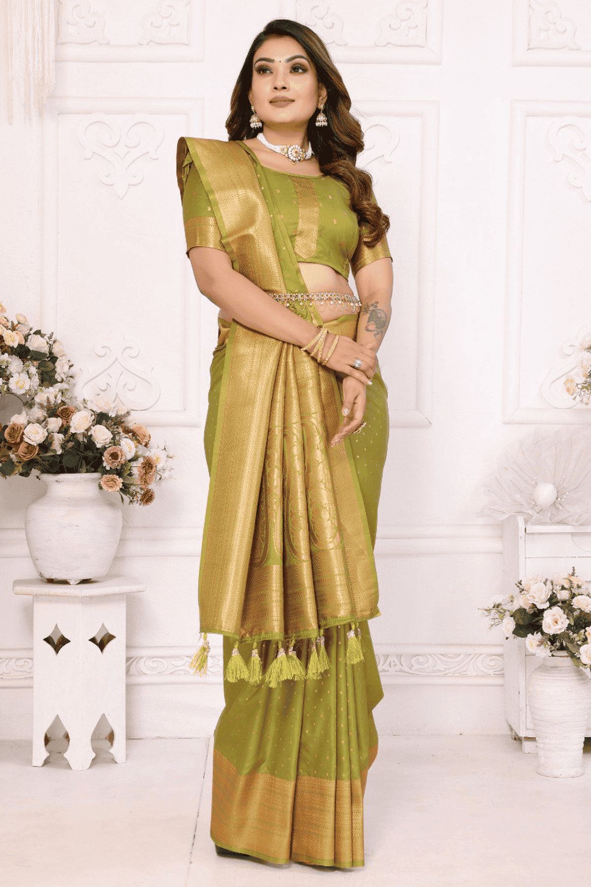 Light Green Colour Woven Work Soft Silk Traditional Saree