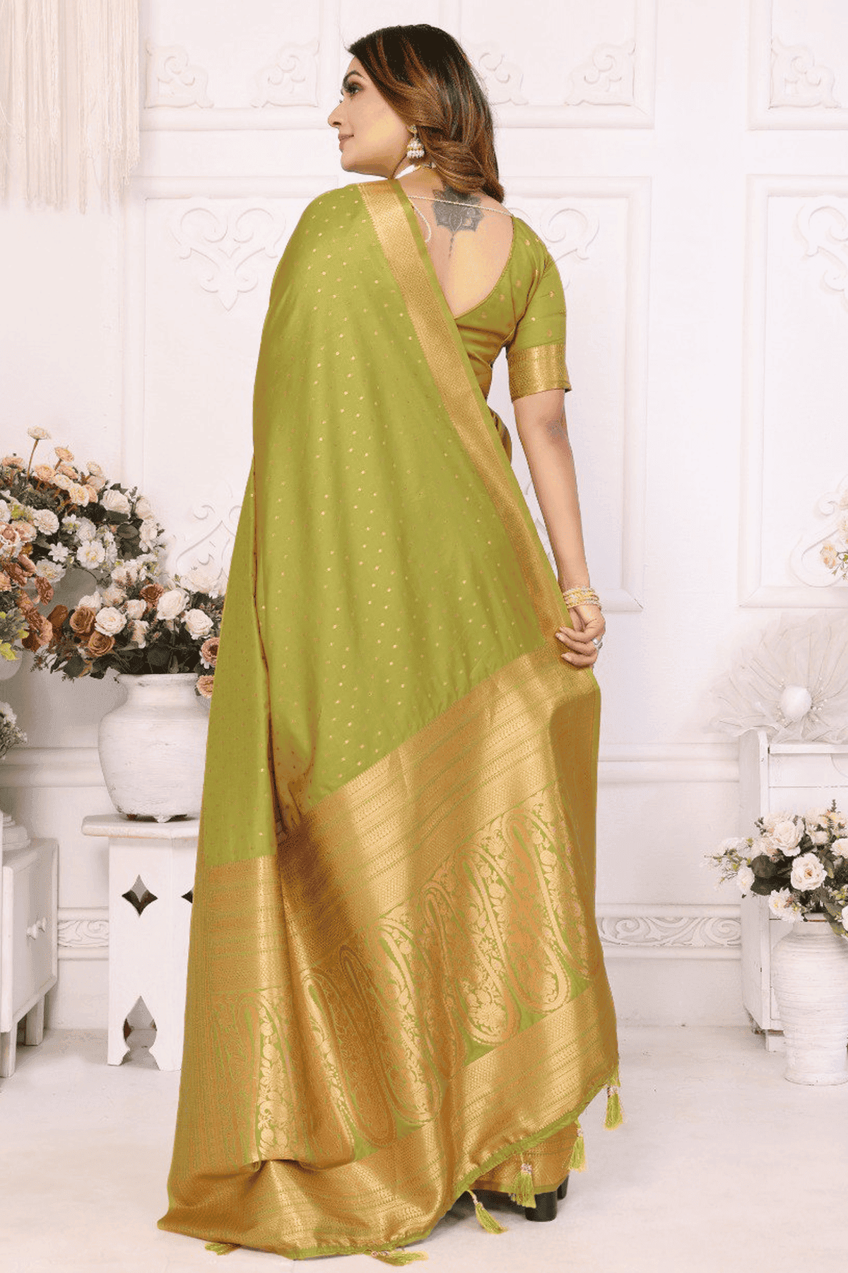 Light Green Colour Woven Work Soft Silk Traditional Saree