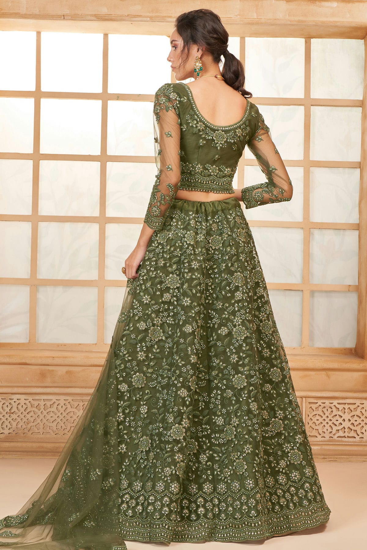 Light Green Embroidery Net and SilK Lehenga Choli VSLC1290141