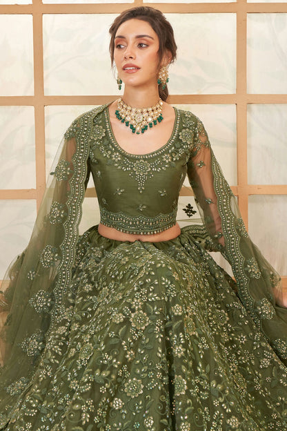 Light Green Embroidery Net and SilK Lehenga Choli VSLC1290141