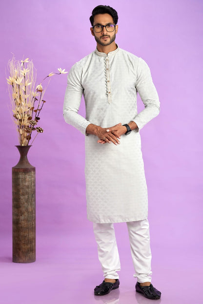 Light Grey Colour Jacquard Art Silk Pintex Work Kurta Pajama VSKP1230202