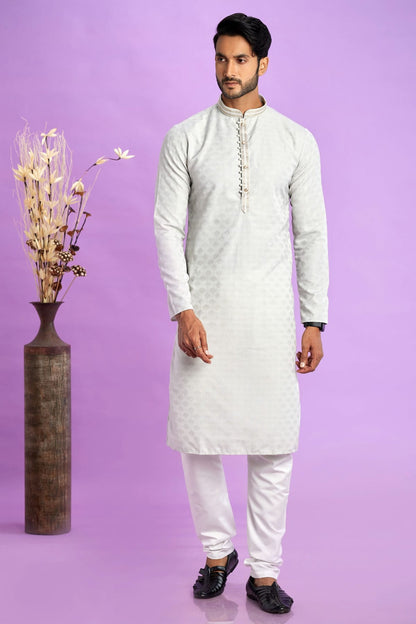Light Grey Colour Jacquard Art Silk Pintex Work Kurta Pajama