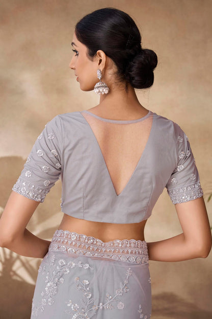 Light Grey Colour Net Designer Saree VSSD1080874