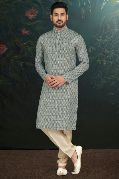 Light Grey Colour Rayon Kurta Pajama VSKP1040492