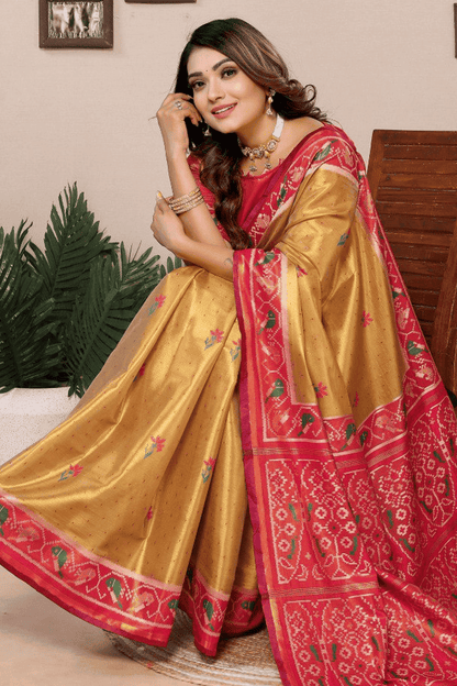 Light Mustard Colour Woven Work Pure Banarasi Tissue Silk Traditional Saree