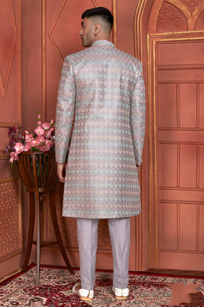 Light Purple Colour Art Silk Indowestern Sherwani With Aligadhi Pant VSSH1230004