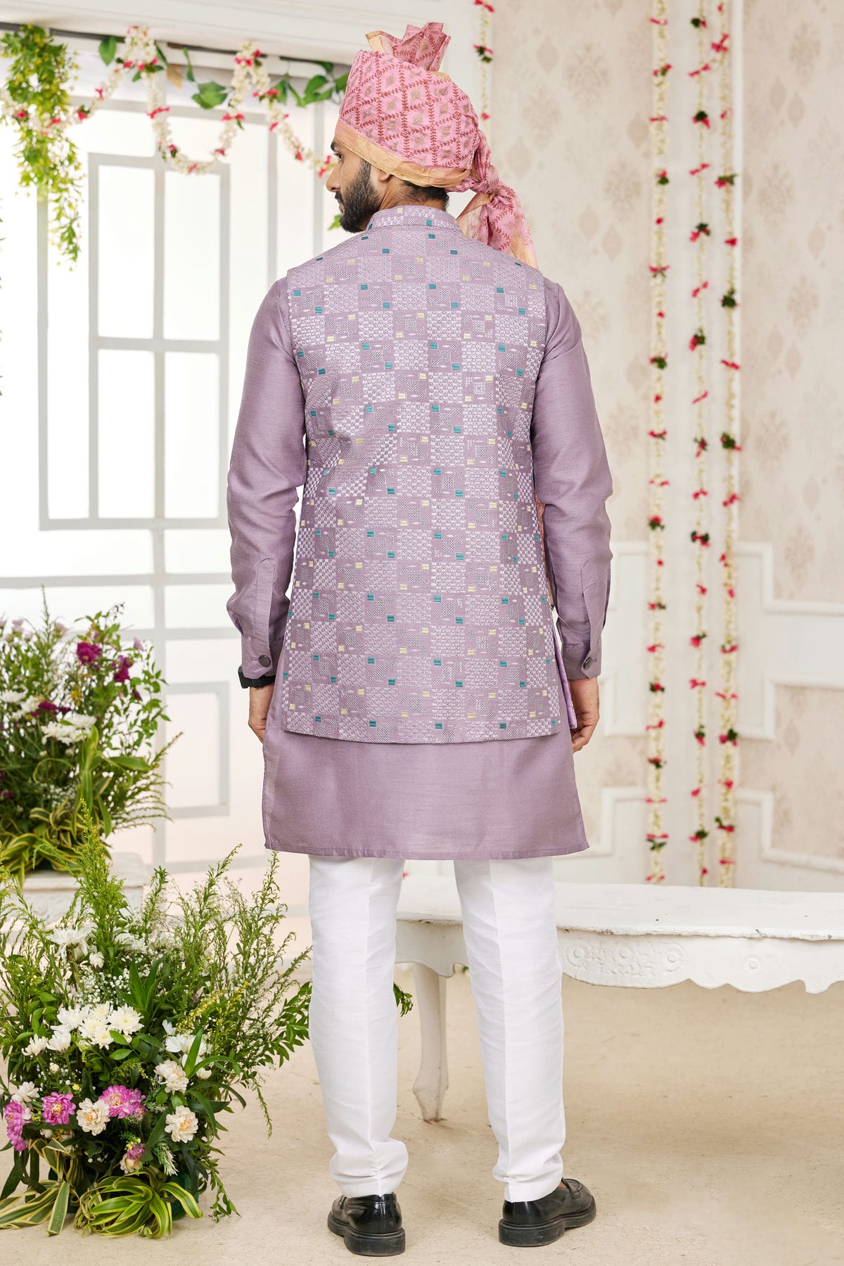 Light Purple Colour Art Silk Kurta Pajama With Jacket VSKP1230267