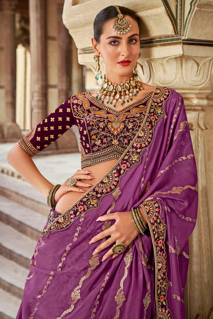Light Purple Colour Banarasi Silk Bridal Lehenga Choli VSLC1290102