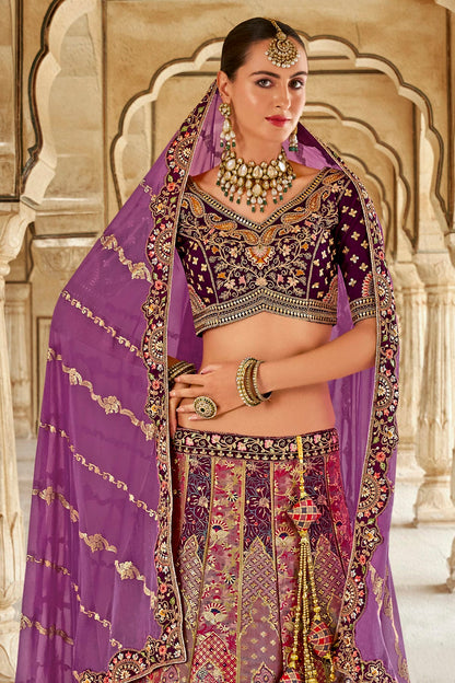 Light Purple Colour Banarasi Silk Bridal Lehenga Choli VSLC1290102