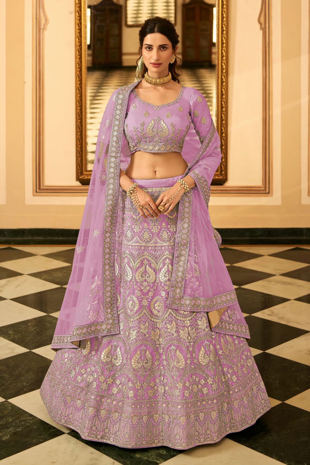 Light Purple Colour Embroidery Organza Lehenga Choli VSLD1080809