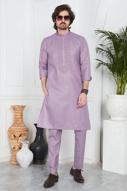 Light Purple Colour Linen Cotton Pintex Work Kurta Pajama VSKP1230121
