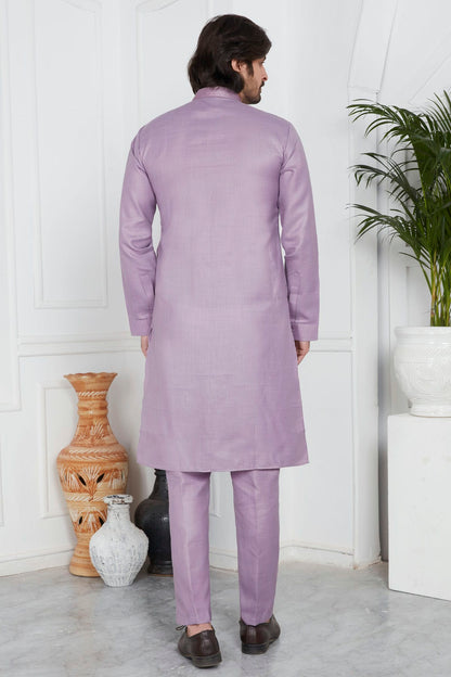 Light Purple Colour Linen Cotton Pintex Work Kurta Pajama VSKP1230121