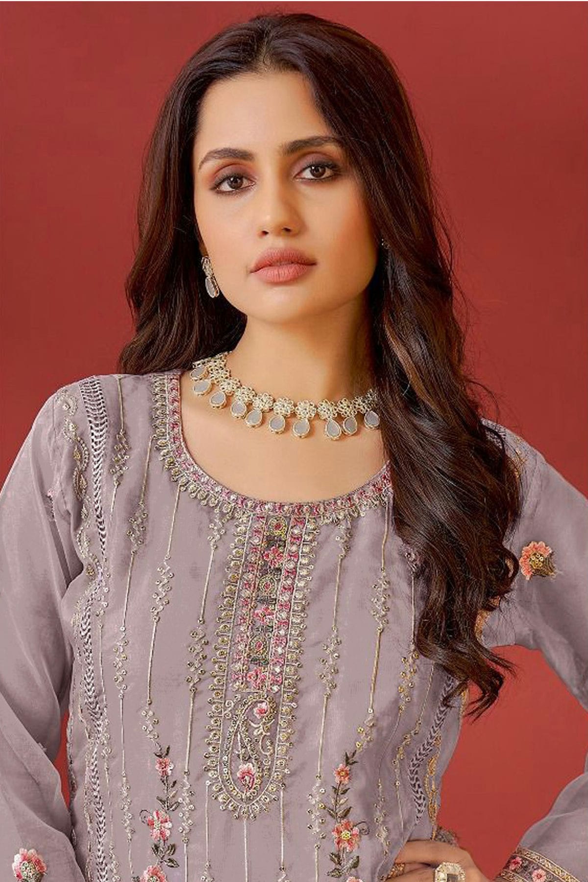 Light Purple Colour Semi Stitched Organza Pakistani Suit VSSM1140169