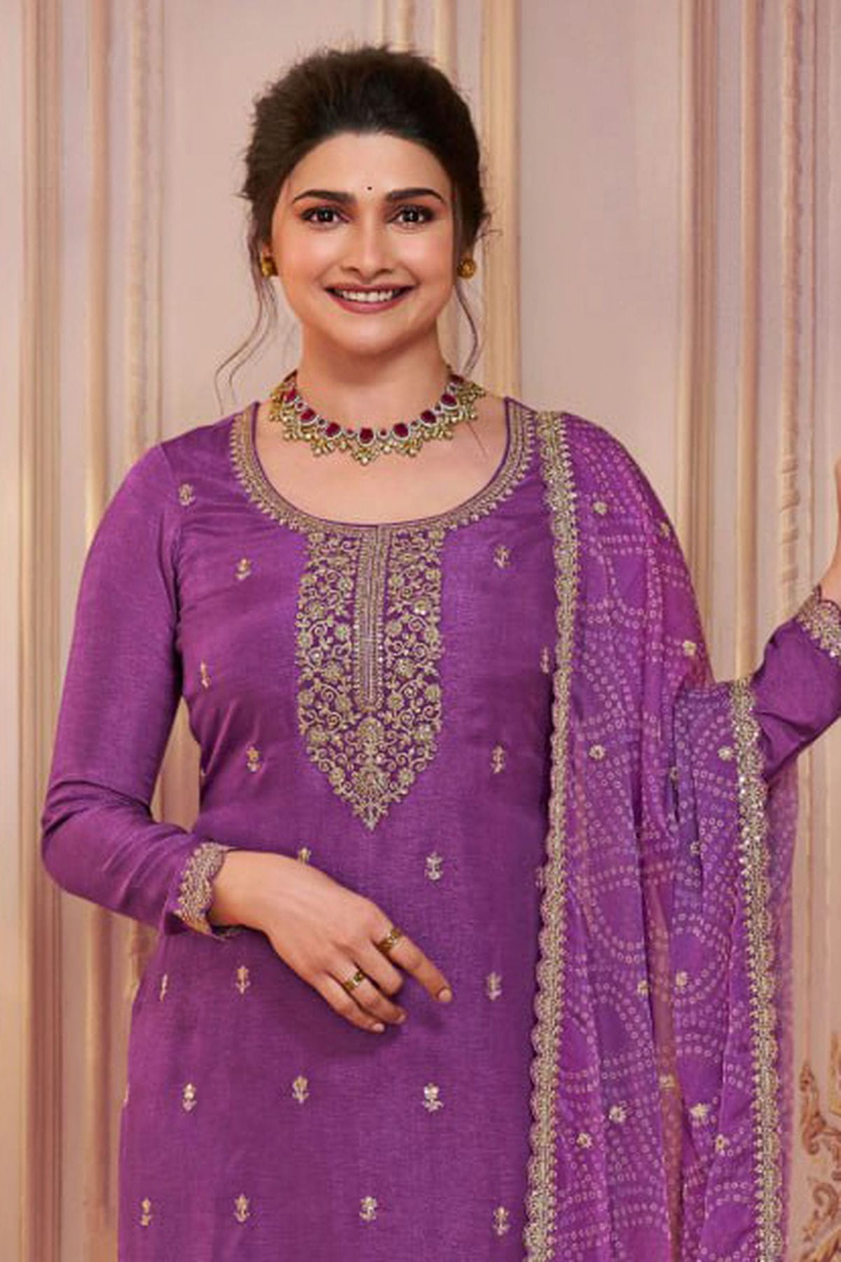 Light Purple Colour Semi Stitched Silk Georgette Pant Style Suit VSSM1140501