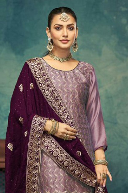 Light Purple Colour Semi Stitched Vichitra Silk Pant Style Suit VSSM1140511