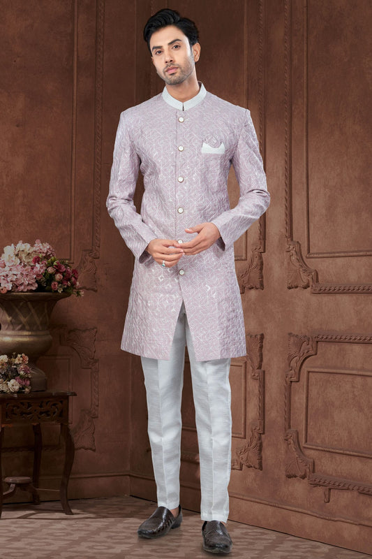 Light Purple Colour Silk Dupion Sherwani