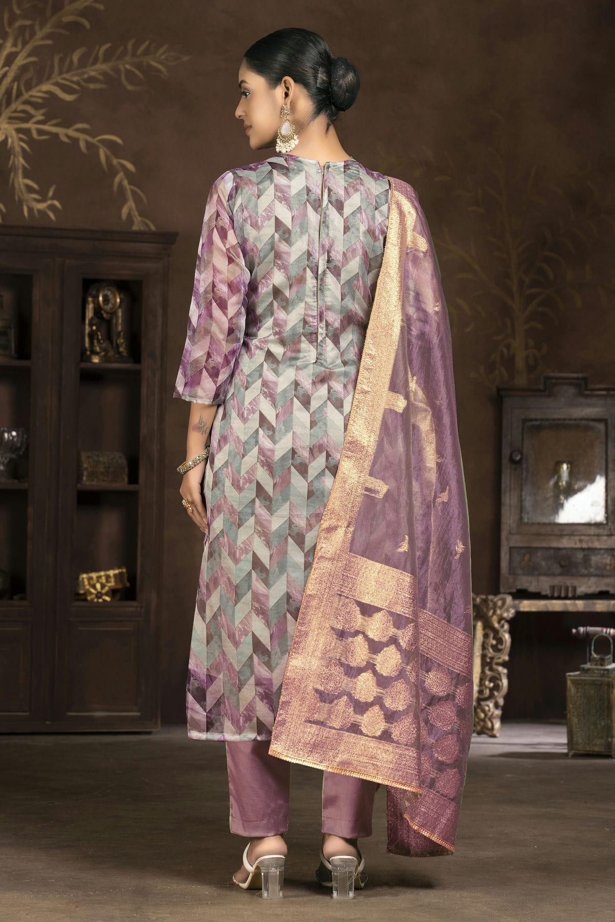 Light Purple Colour Unstitched Organza Jacquard Pant Style Suit VSUS1161331