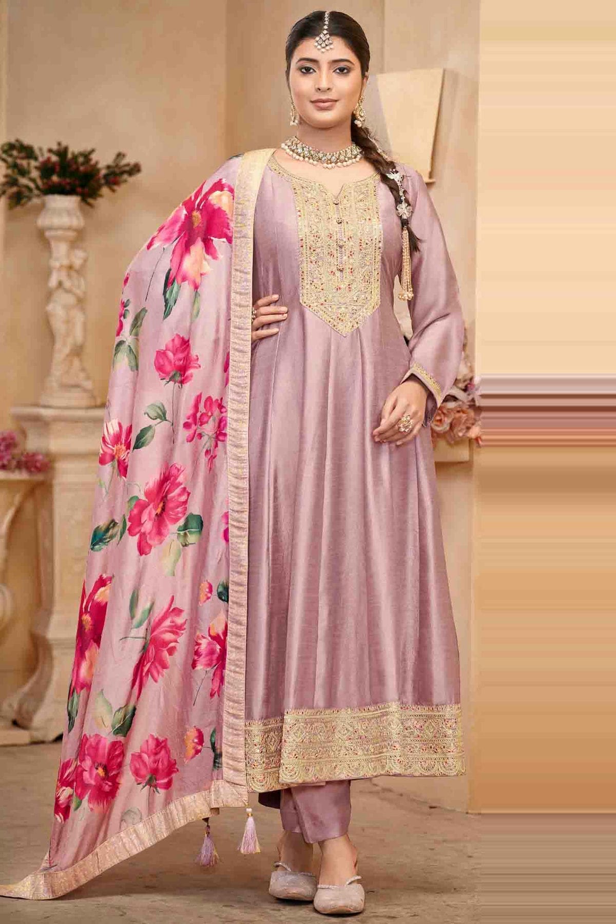 Light Purple Colour Vichitra Silk Anarkali Suit VSSM1112945