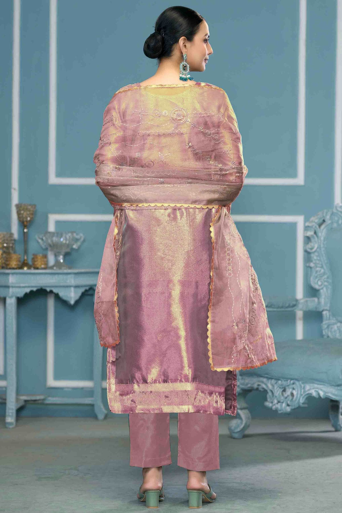 Light Purple Colour Viscose Organza Pant Style Suit VSSM1113193