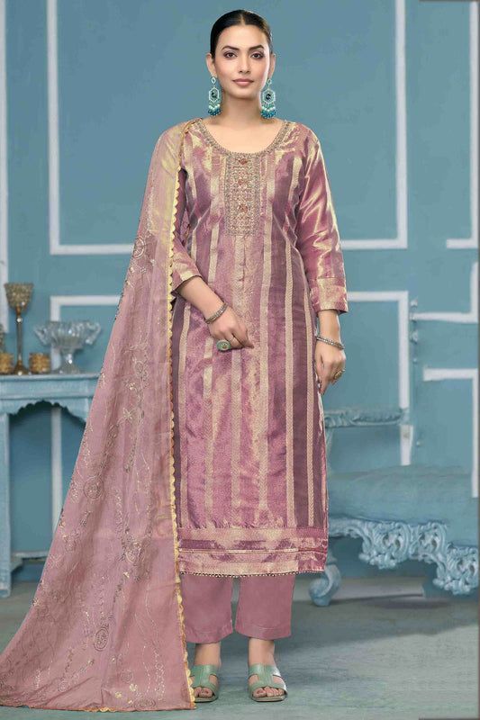 Light Purple Colour Viscose Organza Pant Style Suit VSSM1113193