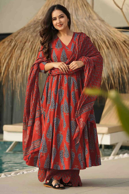 Light Red Colour Muslin Stitched Suit VSSS1113318