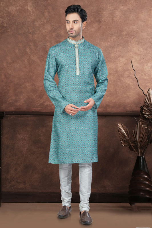 Light Teal Jacquard Kurta Pajama