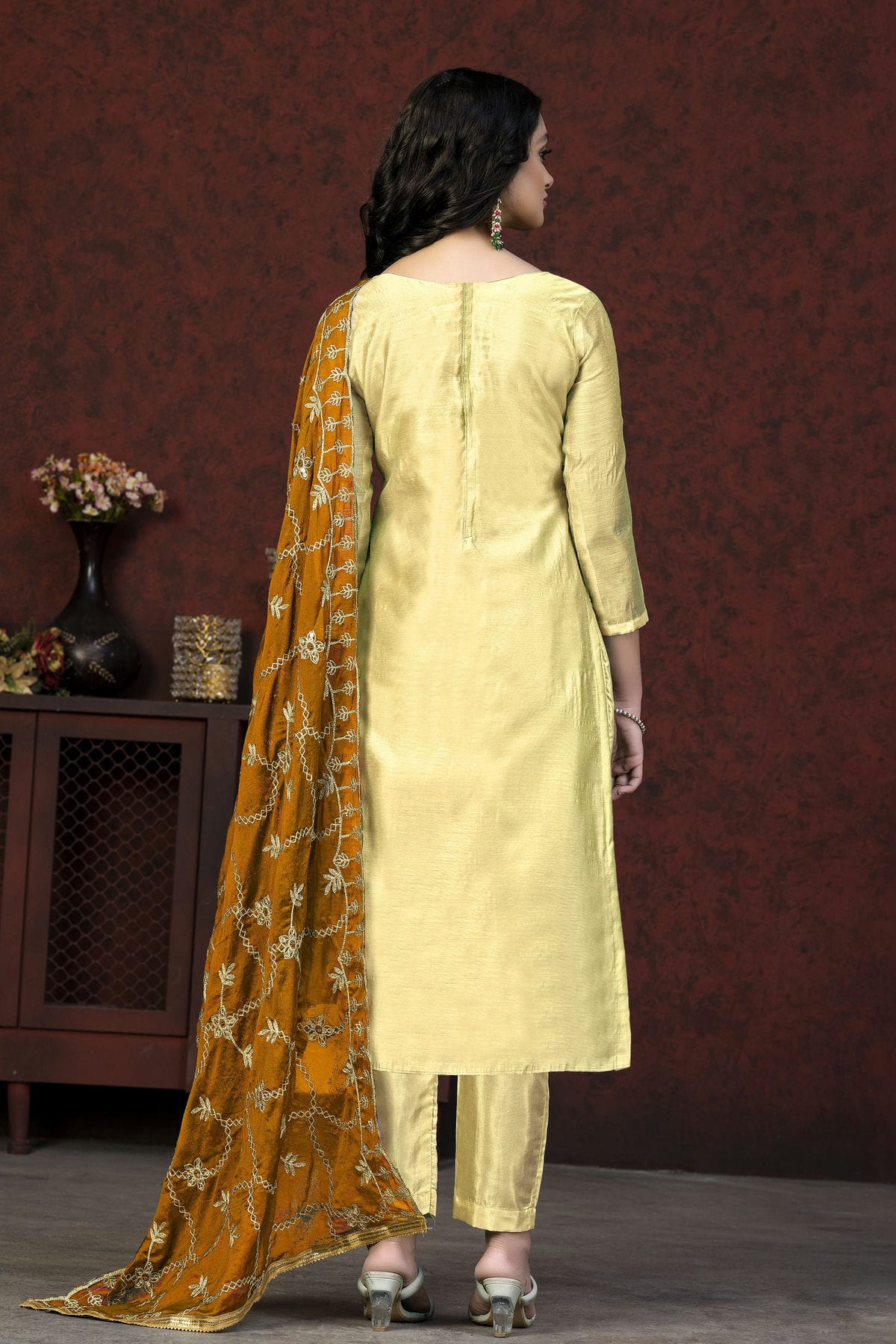 Light Yellow Colour Unstitched Modal Chanderi Fabric Straight Suit VSUS1160922