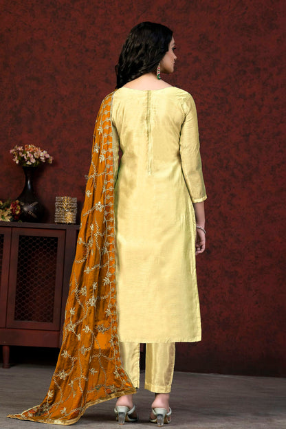 Light Yellow Colour Unstitched Modal Chanderi Fabric Straight Suit VSUS1160922