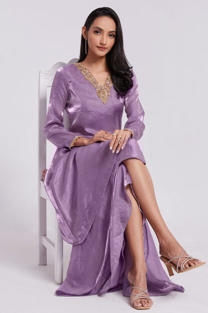 Lilac Colour Pure Organza Indo Western Dress VSTP1080913