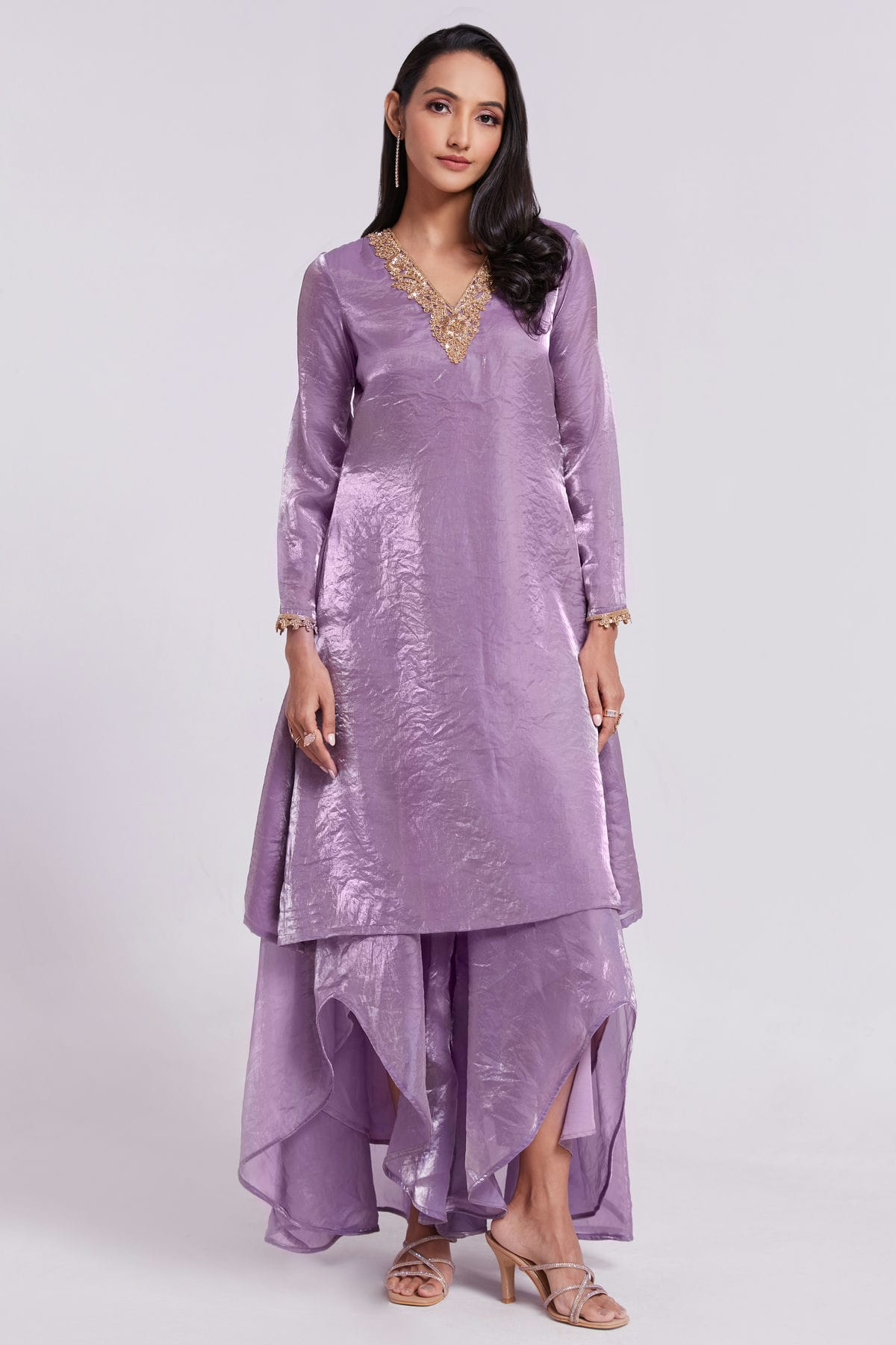 Lilac Colour Pure Organza Indo Western Dress