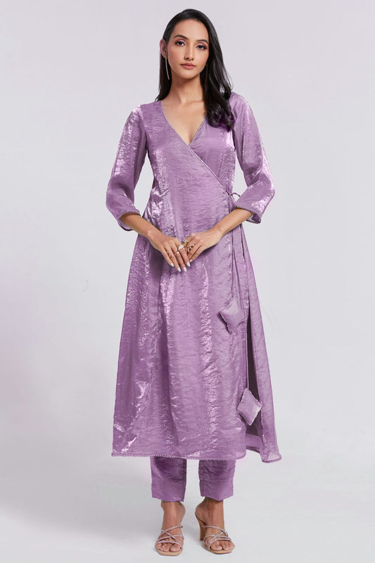 Lilac Colour Pure Organza Indo Western Dress