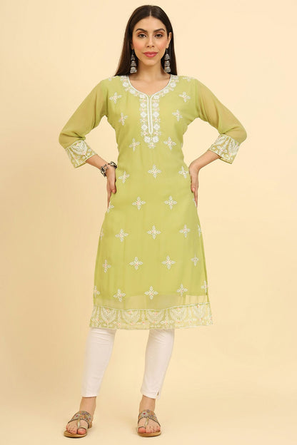 Lime Green Colour Georgette Kurti