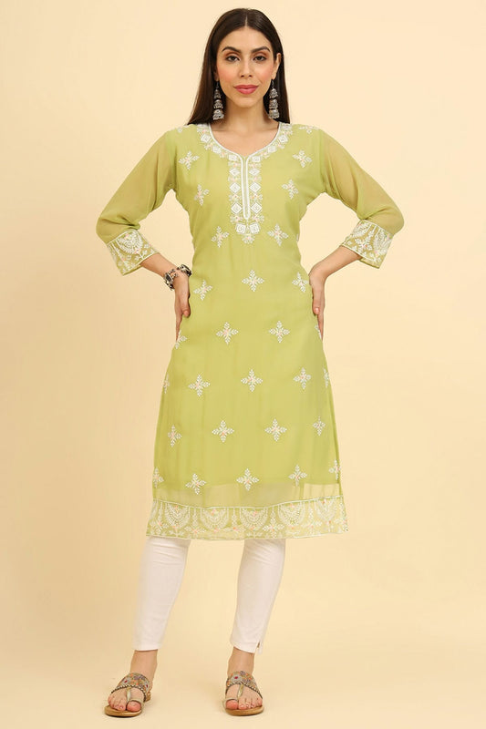 Lime Green Colour Georgette Kurti