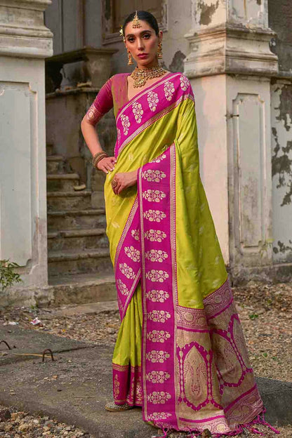 Lime Green Colour Kanchi Silk Traditional Saree