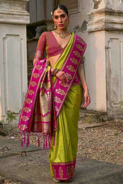 Lime Green Colour Kanchi Silk Traditional Saree