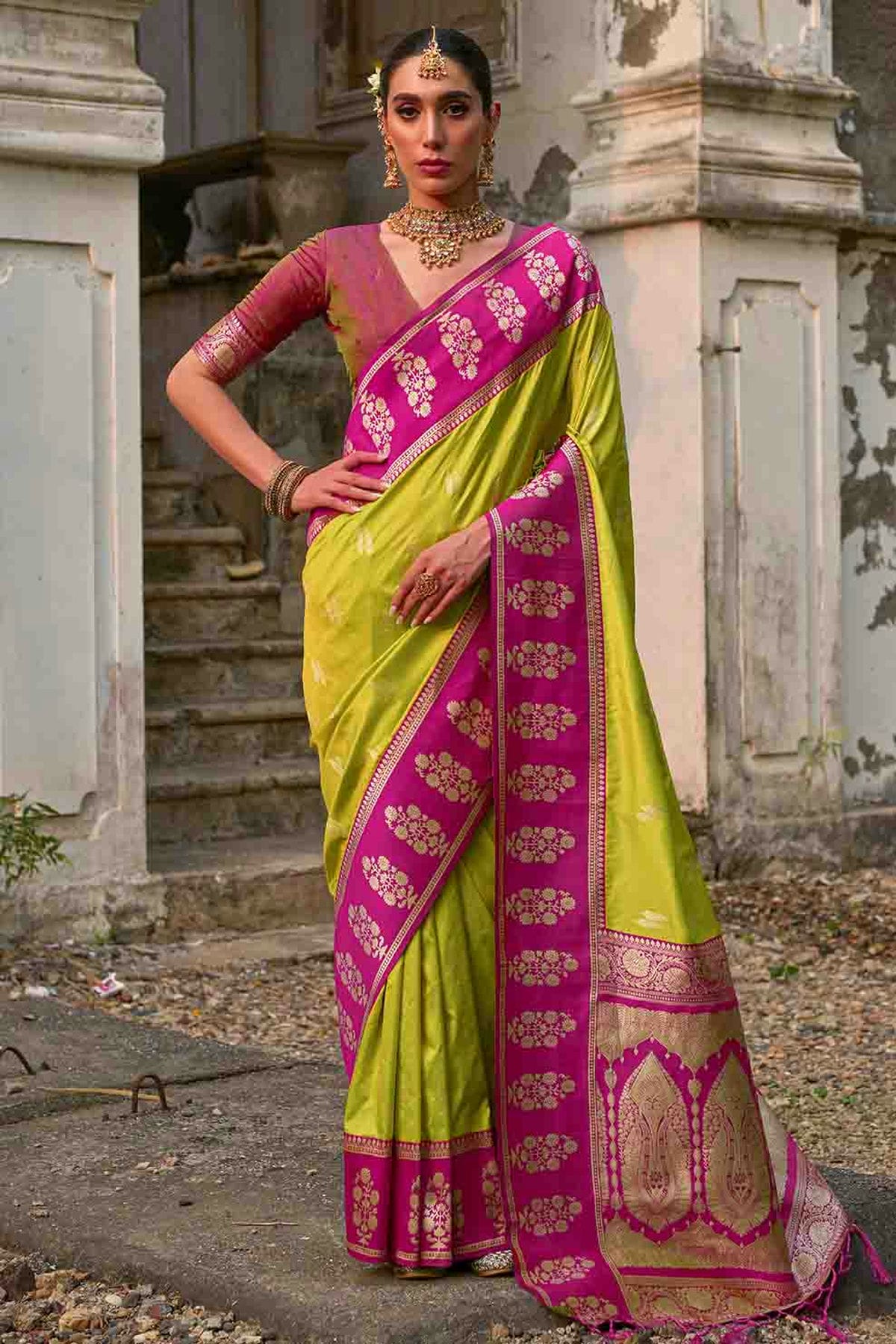 Lime Green Colour Kanchi Silk Traditional Saree VSSD1260056