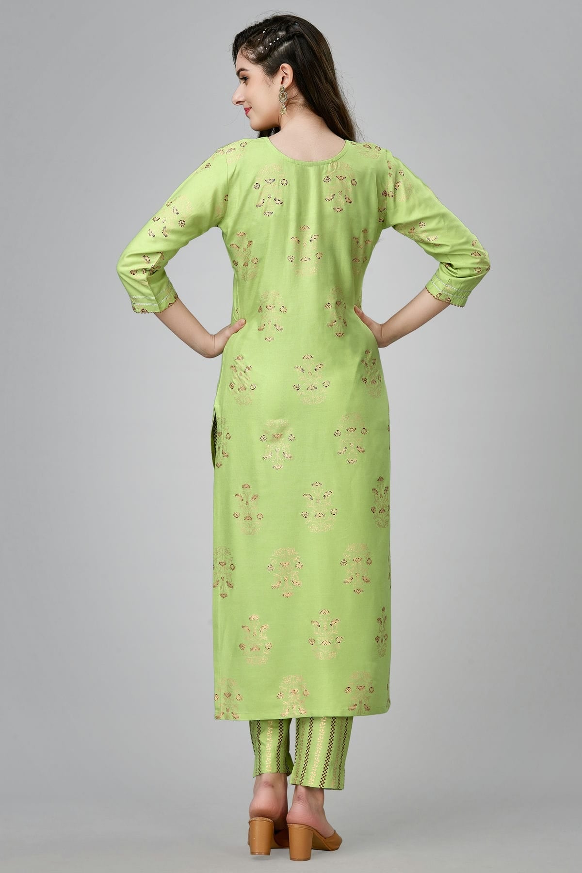 Lime Green Colour Rayon Kurta And Pant Set VSKR1111320